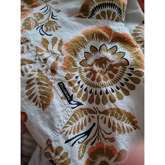 Billabong Mens Large Button-Up Orange Brown Groovy Floral Hawaiian Surfer Y2K - Picture 10 of 10